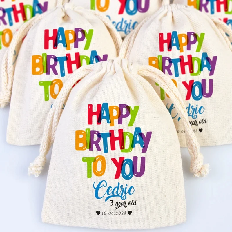 5 Stück personalisierte Geburtstags-Geschenktüten mit Kordelzug, personalisierbar, für Babys, Jungen, Mädchen, 1., 2., 3. und 4. Geburtstag, Party, Dekoration, Gastgeschenk, lustiges Geschenk