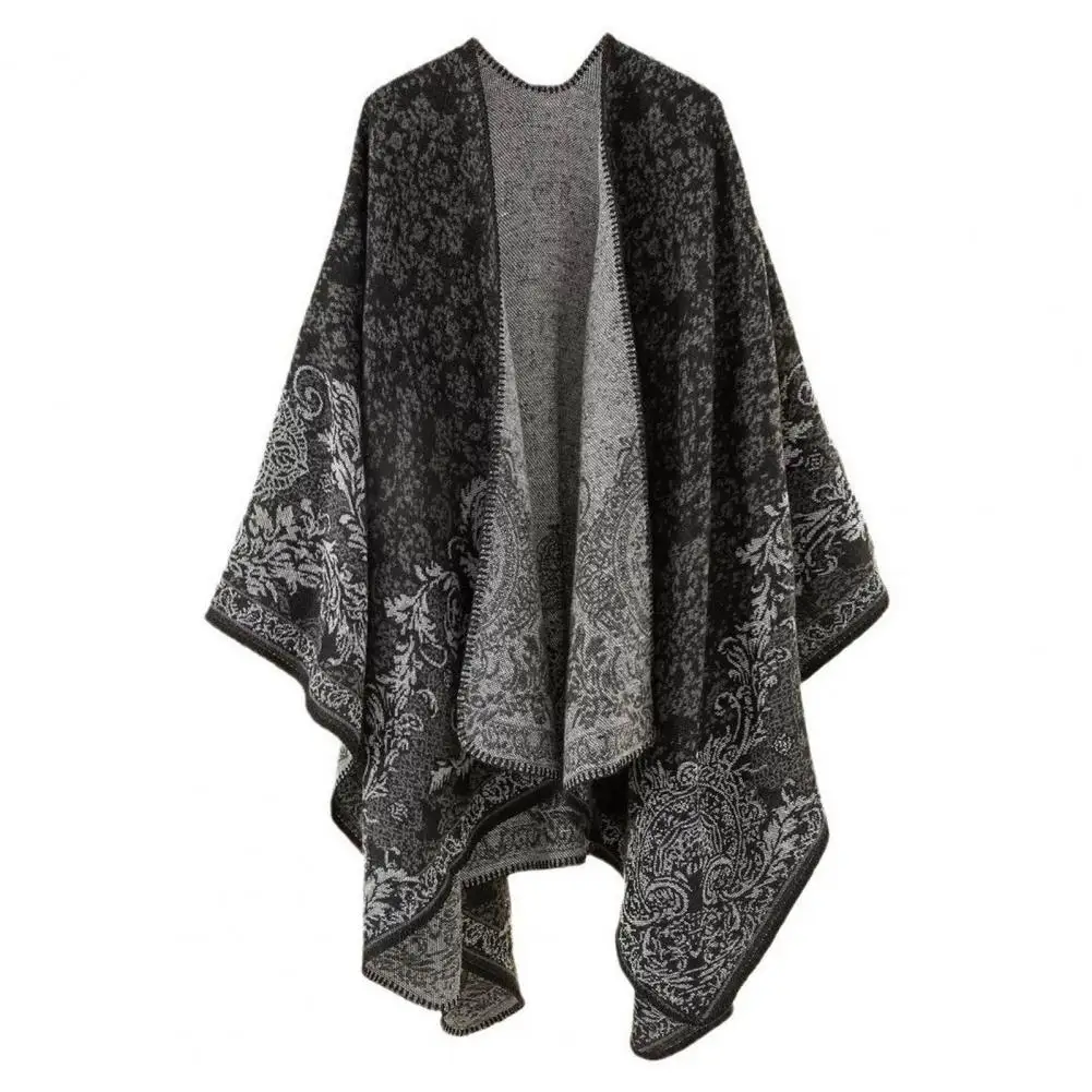 

Thick Poncho Stylish Women's Vintage Cape Warm Oversized Cardigan Shawl Wrap with Irregular Print for Fall Winter Women Scarf
