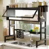 Kitchen Dish Rack Over The Sink Drying Shelf Adjustable Dustproof Cabinet Stainless Steel Kitchenware Shelves Closet Organizer 1