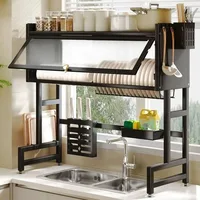 Kitchen Dish Rack Over The Sink Drying Shelf Adjustable Dustproof Cabinet Stainless Steel Kitchenware Shelves Closet Organizer 1