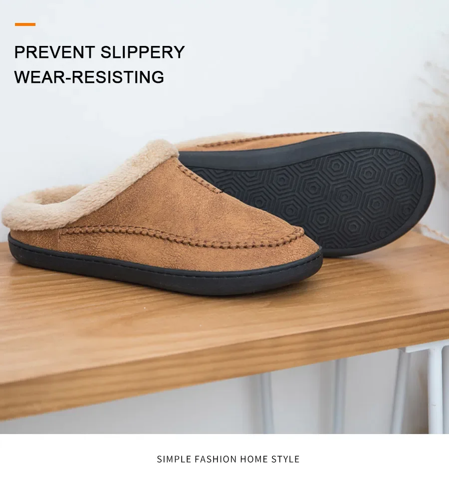 Men Winter Warm Fur Slippers House Non-Slip Soft Shoes Men Comfort Flat Heel Slides Home Indoor Bedroom Zapatillas Casa Mujer