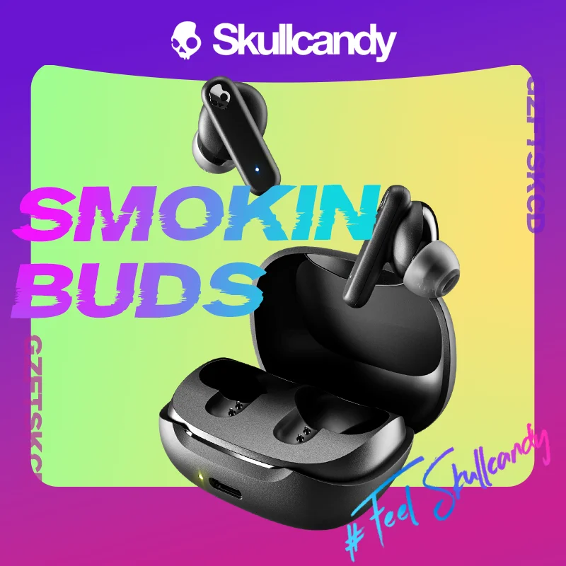 

Skullcandy Smokin Buds Wireless Earbuds IPX4 Sweat WaterProof Resistant Headphone 20Hours Battery life Earphone with Smart Mic