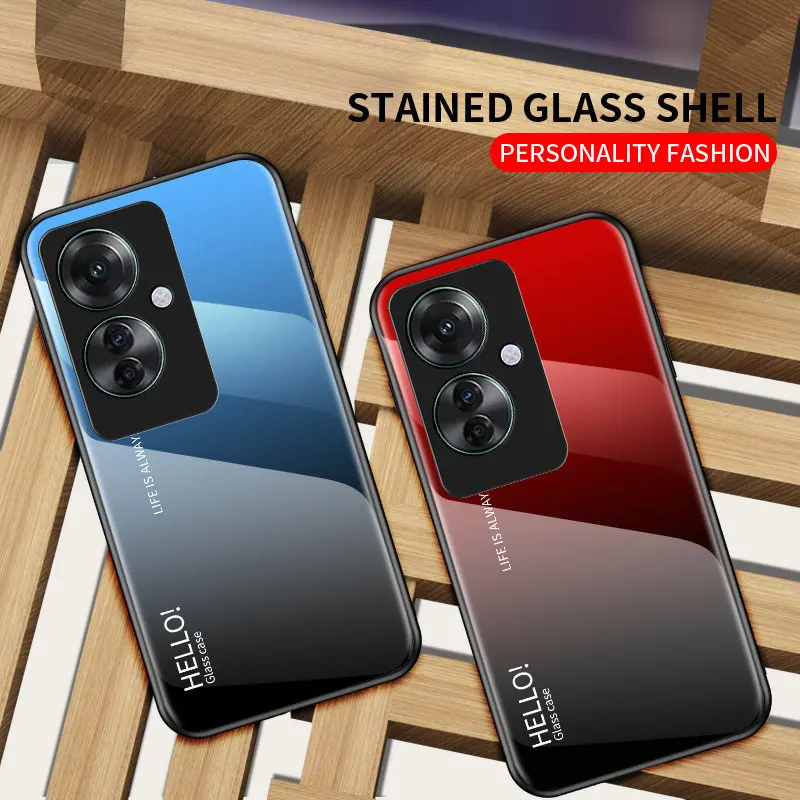 Shockproof Gradient Glass Hard Back Phone Case with Silicone Bumper