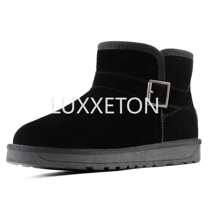 

Классические женские повседневные зимние сапоги из натуральной овечьей кожи, теплая непромокаемая Черная Женская обувь с меховой подкладкой для снега