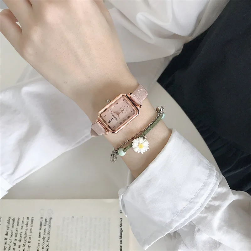 

Luxury Waterproof Square Watch for Ladies Fashion Stainless Steel Dial Casual Bracelet Watch Leather Wrist Watch for Women