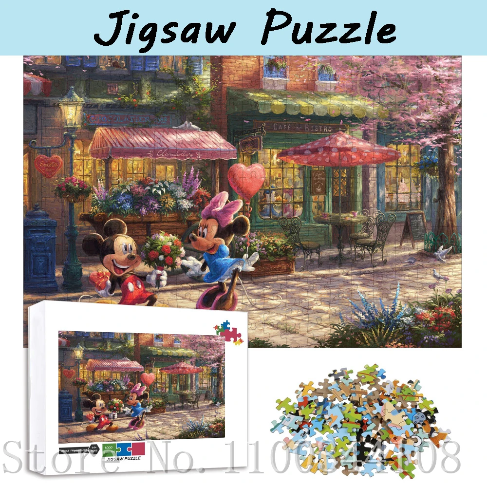 

300/500/1000 PCS Disney Cartoon Jigsaw Puzzles Mickey Minnie Mouse Flowers Wooden Puzzles Children Decompressing Education Toys