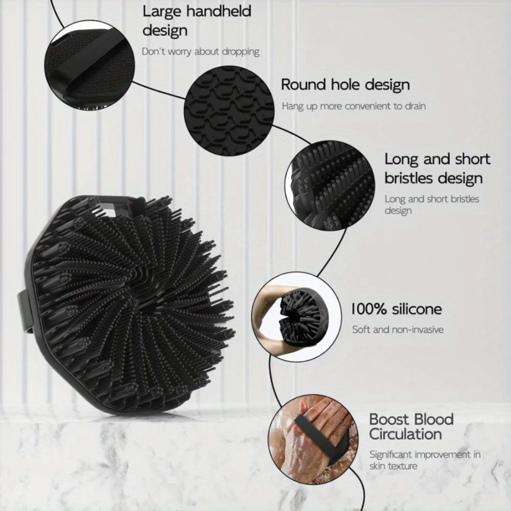Bath Soft Silicone Back Brush Bath Shower Sponge Scrubbing Brush with Handle Exfoliating Scrub Skin Massager Exfoliating Brushes