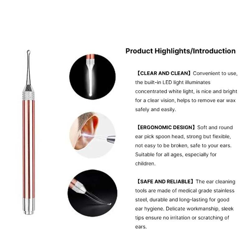 LED Penlight Torch Flashlight Otoscope Tool Earwax Removal Ear Wax Visual Spoon Earpick Cleaning Endoscope Light for Adult Baby 5