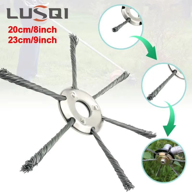 Weed Tool Head 20/23cm Steel Wire Wheel Head Upgraded Grass Trimmer Head Universal Weed Brush Removal Moss Rust Fit Petrol Brushcutter For LUSQI