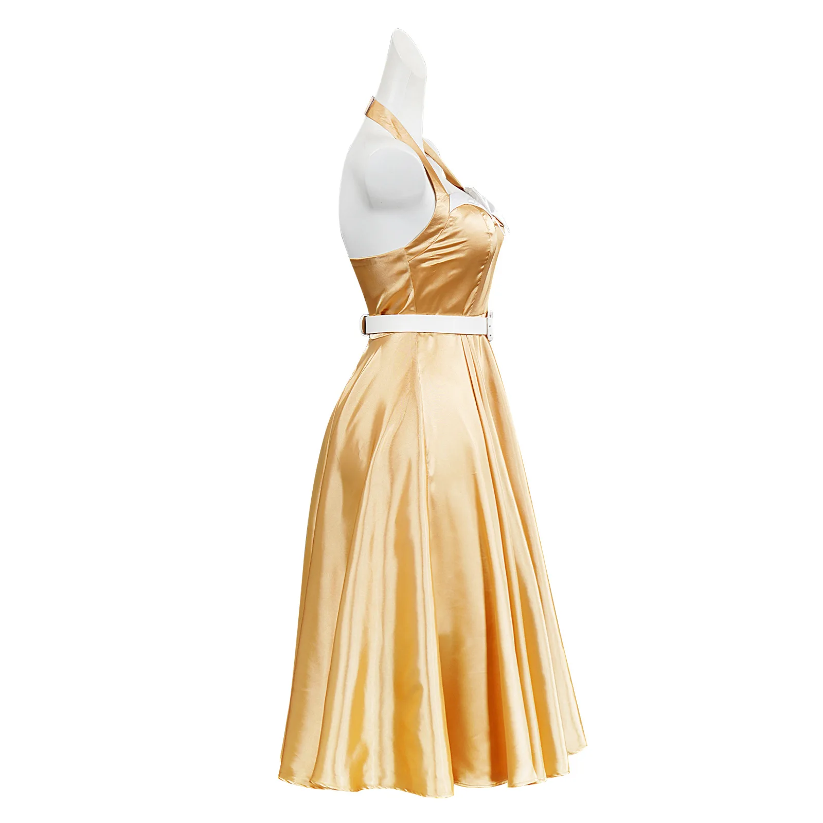 Vintage Yellow Satin Halter Neck Ball Gown Costume for Women (Unofficial)