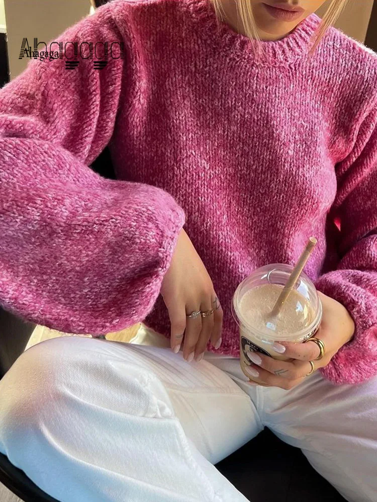 Ahagaga Fashion Sexy Women Sweaters Knitted Backless Casual Long Sleeve O neck Solid Pullovers Bandage Loose