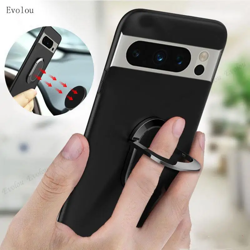 Magnetic Metal Ring Holder Cover For Google Pixel 8 Pixel8 Ultra Thin  Silicone Shockproof Matte Soft Case For Pixel 6 7 8 Pro