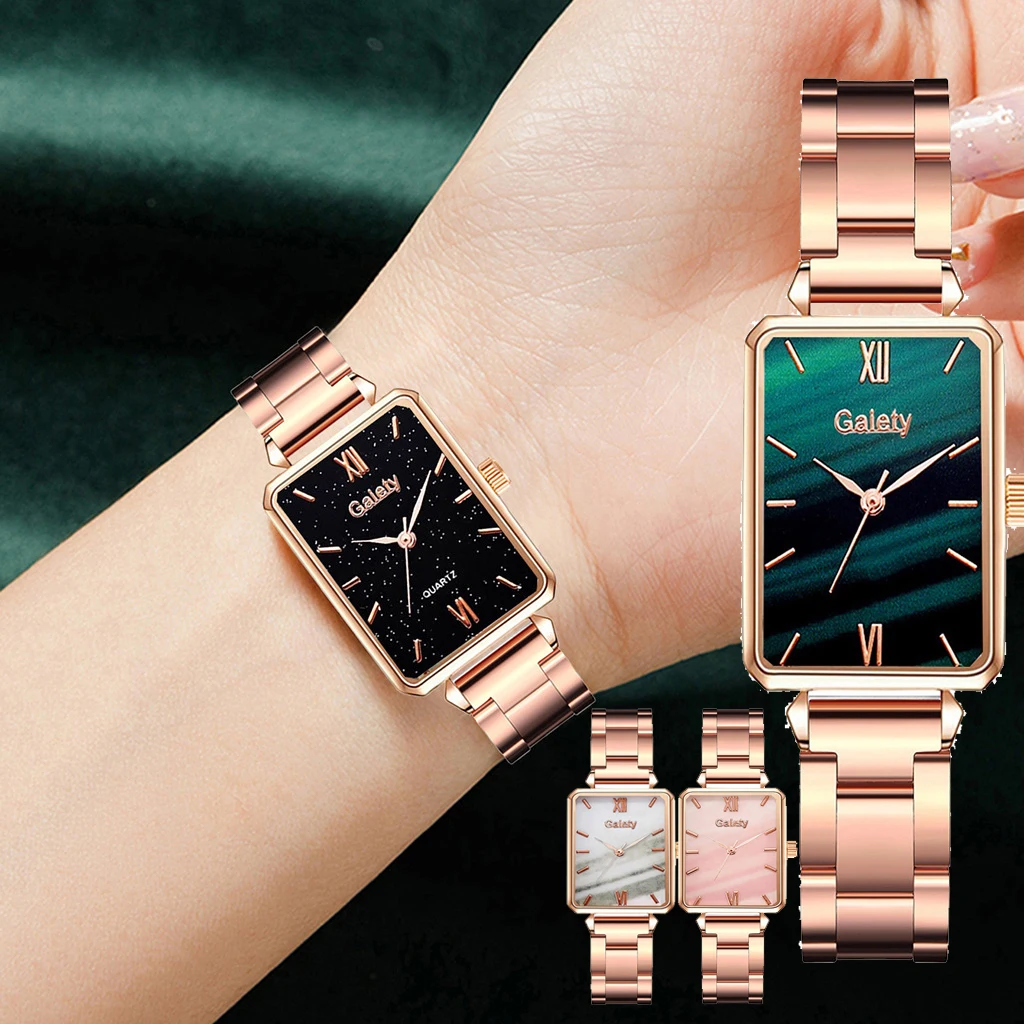 

Часы наручные Montre Femme женские прямоугольные, модные, с браслетом из нержавеющей стали с розой, зеленые, подарок для женщин, 2022
