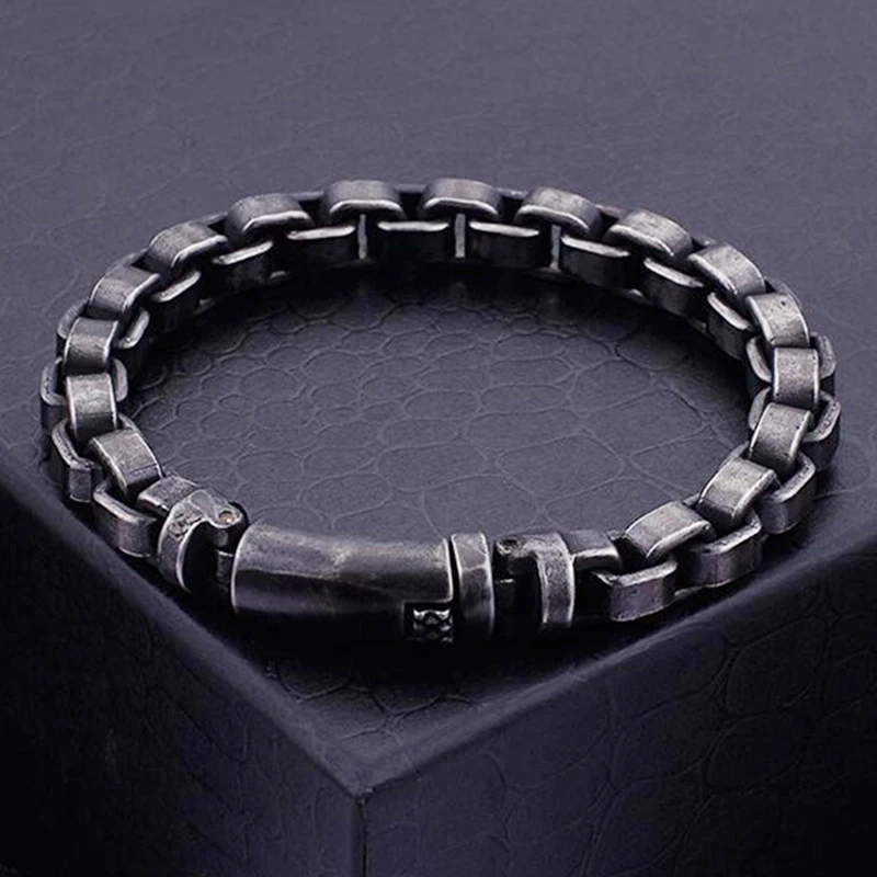 

9mm Punk Retro Bike Box Chain Bracelet Jewelry Men Male Rock Hiphop Brush Black Stainless Steel Biker Link Bangles Wristband