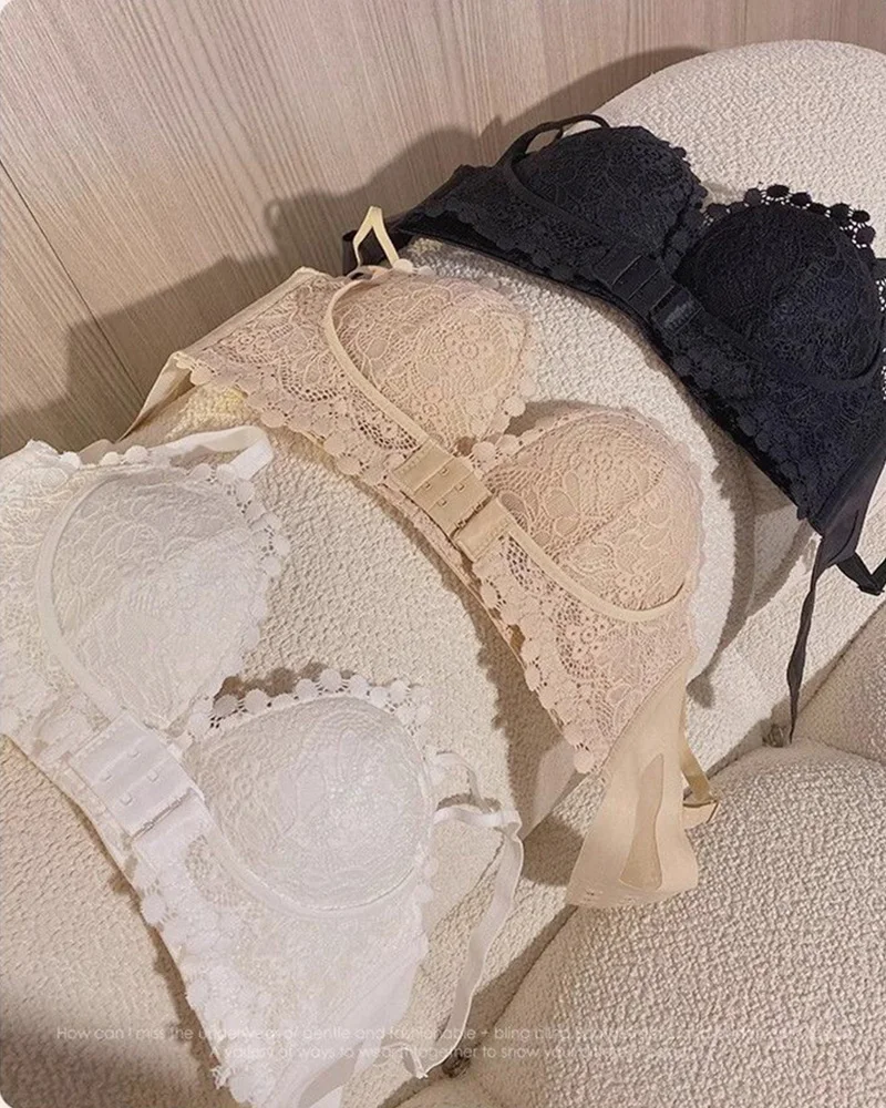 Embroidery Push Up Bra and Panty Sets for Women Black Lace Beauty Back Sexy Lingerie Set No Wire Bralette Lenceria Para Damas