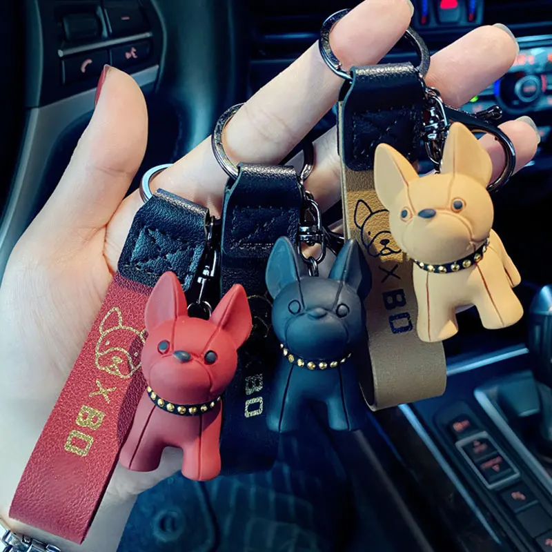 Fashion Punk French Bull Dog Key Chain Resin Keychain Strap Pendant For Women Bag Car Keyring Accessories Key Holder Organizer