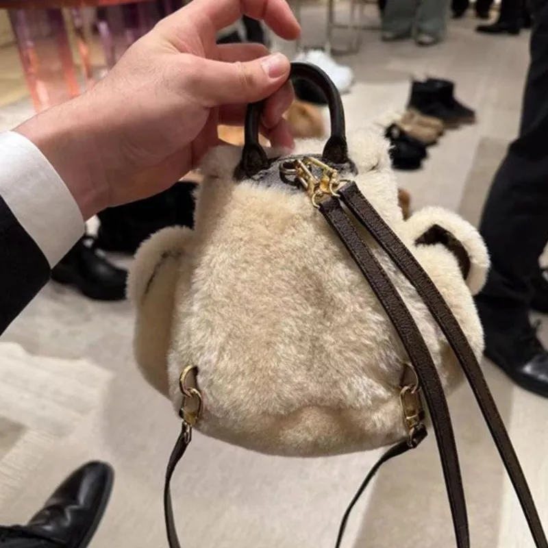 JIAERDI Retro Plush Backpack Women Japanese Style Leather Buttons Compact Cute Knapsack Ladies Fashion Commute Mochilas Mujer