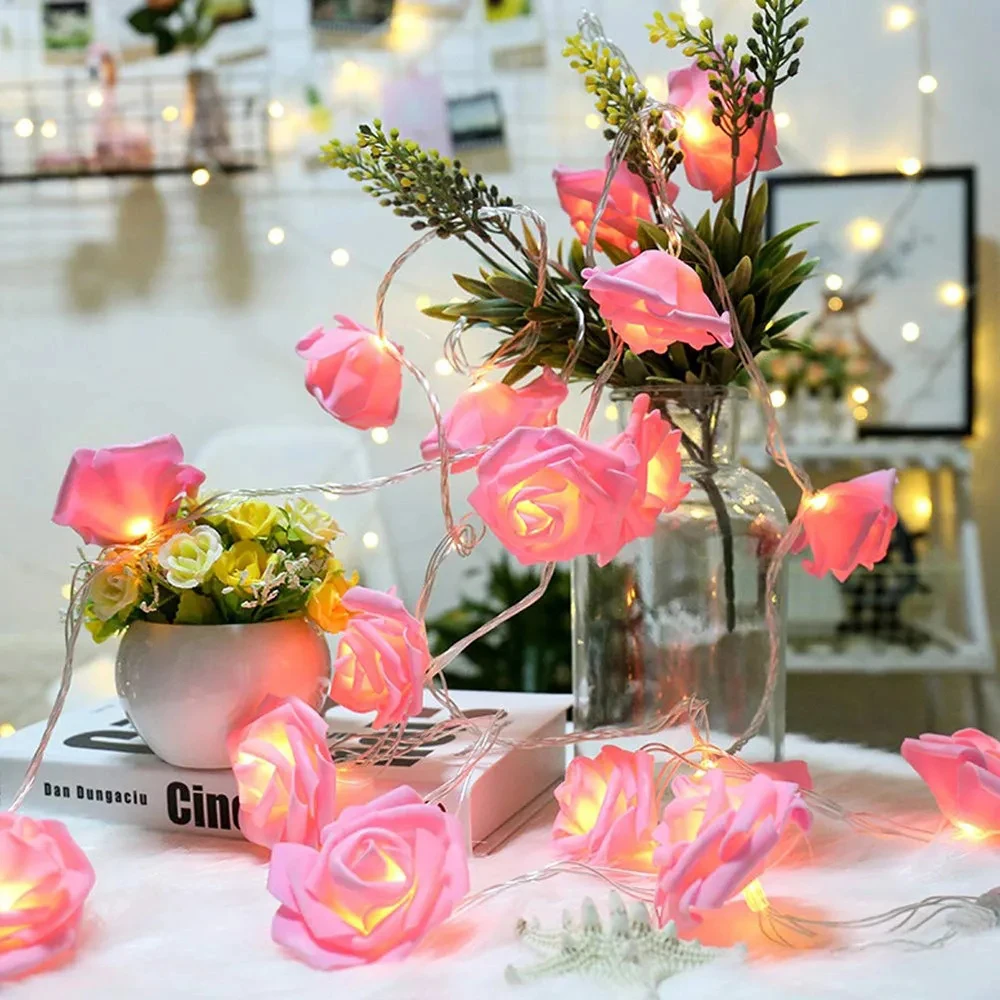 5V USB/Battery Power Red Pink Warm Blue RGB Rose Flower LED String Light 1.5M 3m 6M 10M Wedding Christmas Decoration Fairy Lamp