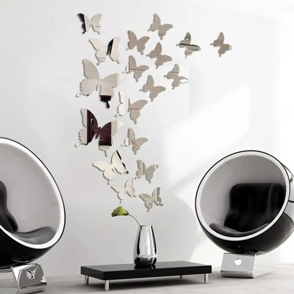Wall Stickers Self Adhesive Wall Stickers Butterfly Decorations Vinyl Stickers Vinyl Wall Stickers Self Adhesive Stickers 12pcs Mirror Wall Sticker Decal Butterflies 3D Mirror Wall Art Party Wedding Home Decors Butterfly Fridge Decal