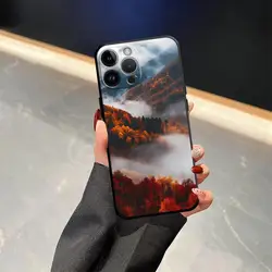 Black Soft Phone Cover Case with Mountain View Pattern for iPhone 12 Mini (Mix01)