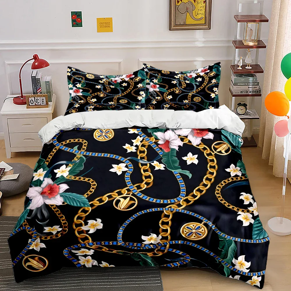 HD Luxury Chain Belt Print Bedding Set Duvet Cover 1 Duvet Cover 2 Pillowcases Adult and Children Bedding Set Luxury for Gifts