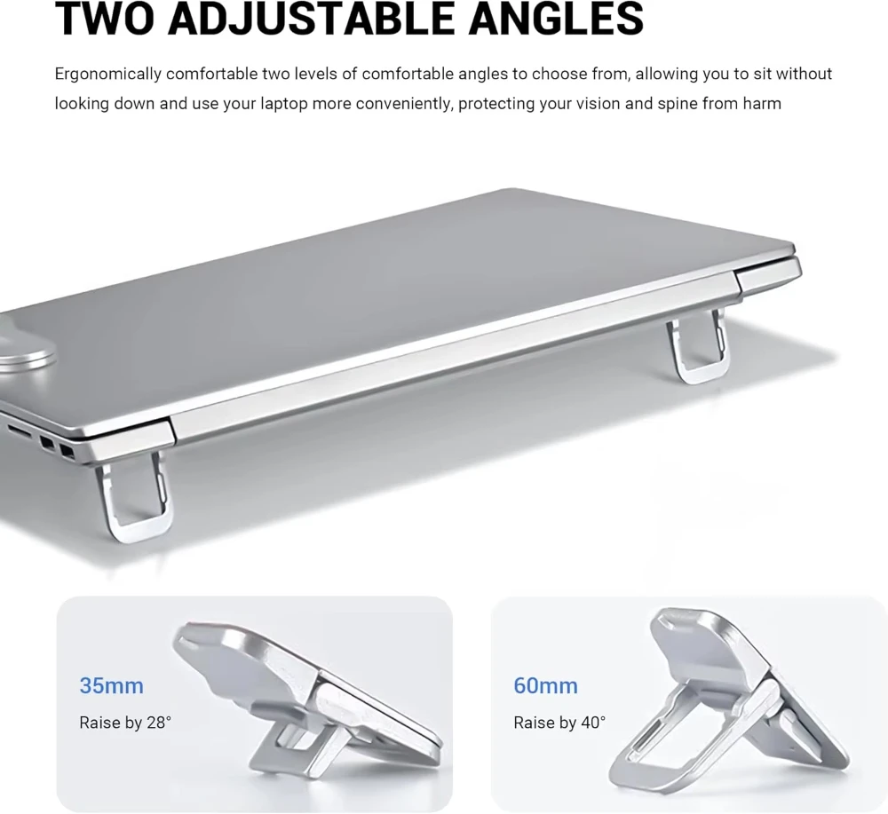 2PCS 접이식 미니 노트북 스탠드 2개의 조절 가능한 각도가 있는 휴대용 컴퓨터 키보드 라이저 자체 접착식 보이지 않는 노트북 스탠드