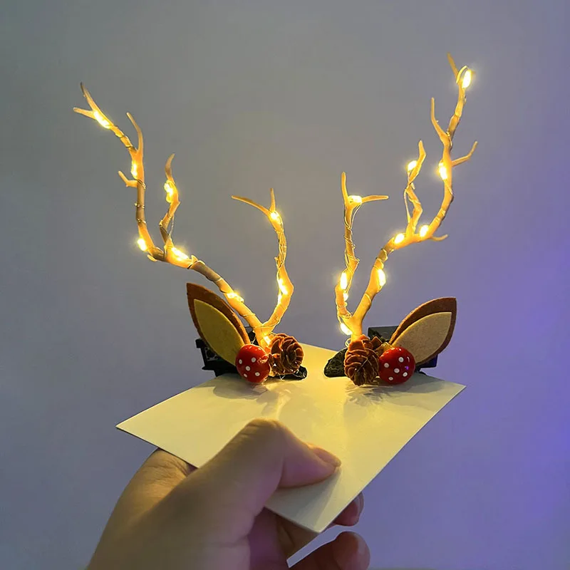 Christmas LED Light Antlers Hair Band Cute Fairy Glowing Elk Horn Hair Clip Women Girls Christmas Headwear With Lights Xmas Gift