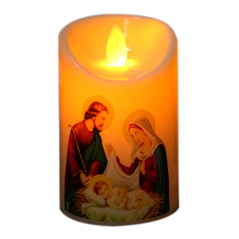 LED Tealight Romantic Pillar Light Jesus Christ Candles Lamp Battery Operated Creative Flameless Electronic Candle candles home