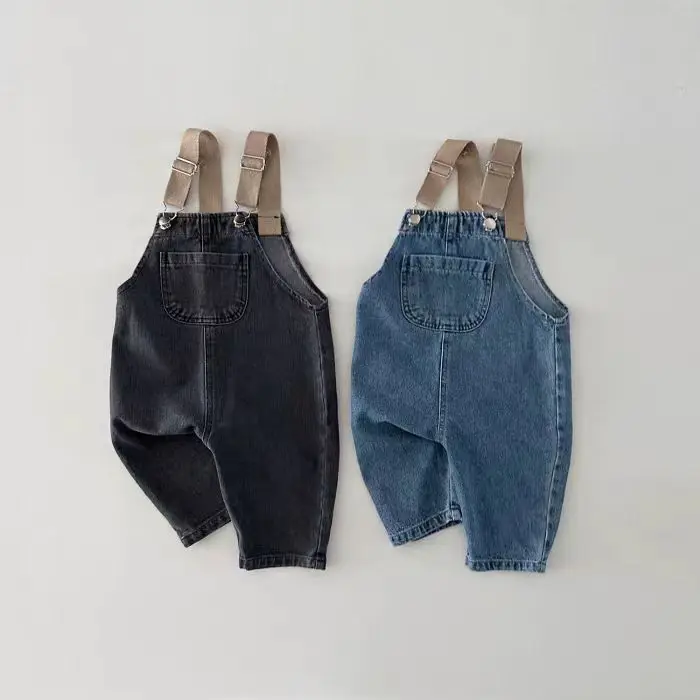 Description Picture 5 of item2024 Spring Boy Baby Pocket Overalls Loose Infant Suspenders Jumpsuit Retro Toddler Jeans Kids Casual Pants Girl Cotton Trousers