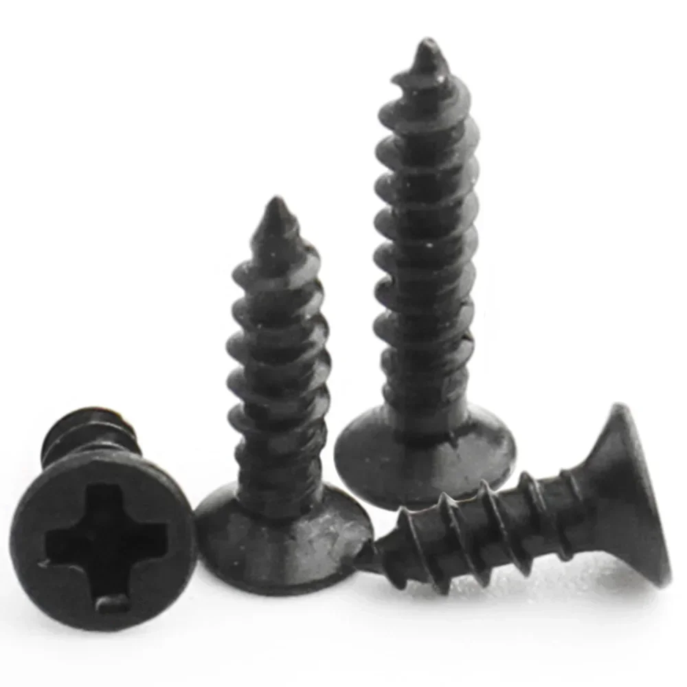 Self Tapping Screw M1 M1.2 M1.4 M1.5 M2 M2.6 M3 M3.5 M4 M5 Cross Black Carbon Steel Phillips Countersunk Flat Head 100/50/20pcs