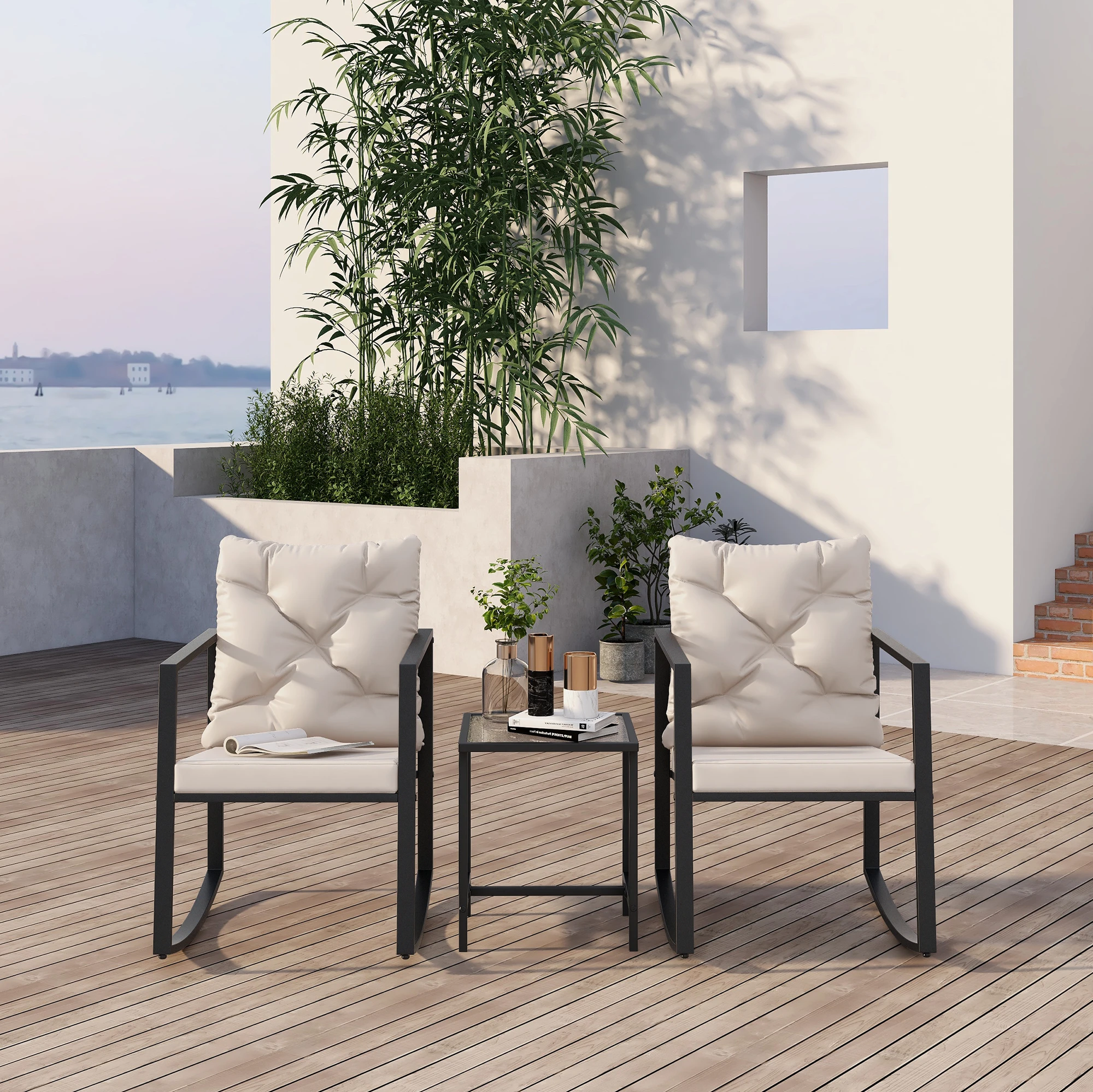 onderdak Bloesem charme Schommelstoelset, tuinmeubelen set van 3, inclusief 1 salontafel en 2  schommelstoelen, zwart met zitkussens| | - AliExpress