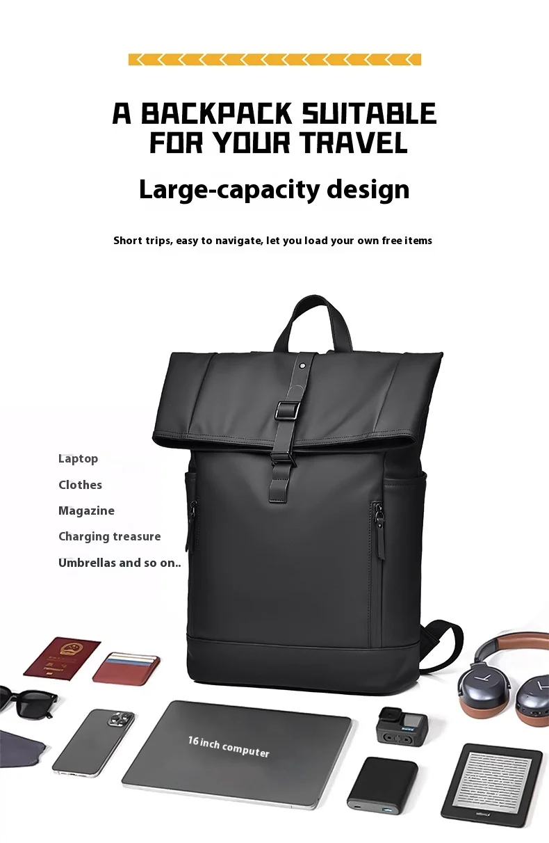 Rucksack Rolltop Outdoor Wasserdicht Kratzfest Computer Rucksack Arbeit Pendler Reise Große Kapazität Studentenrucksack Männlich Weiblich_voghion.com