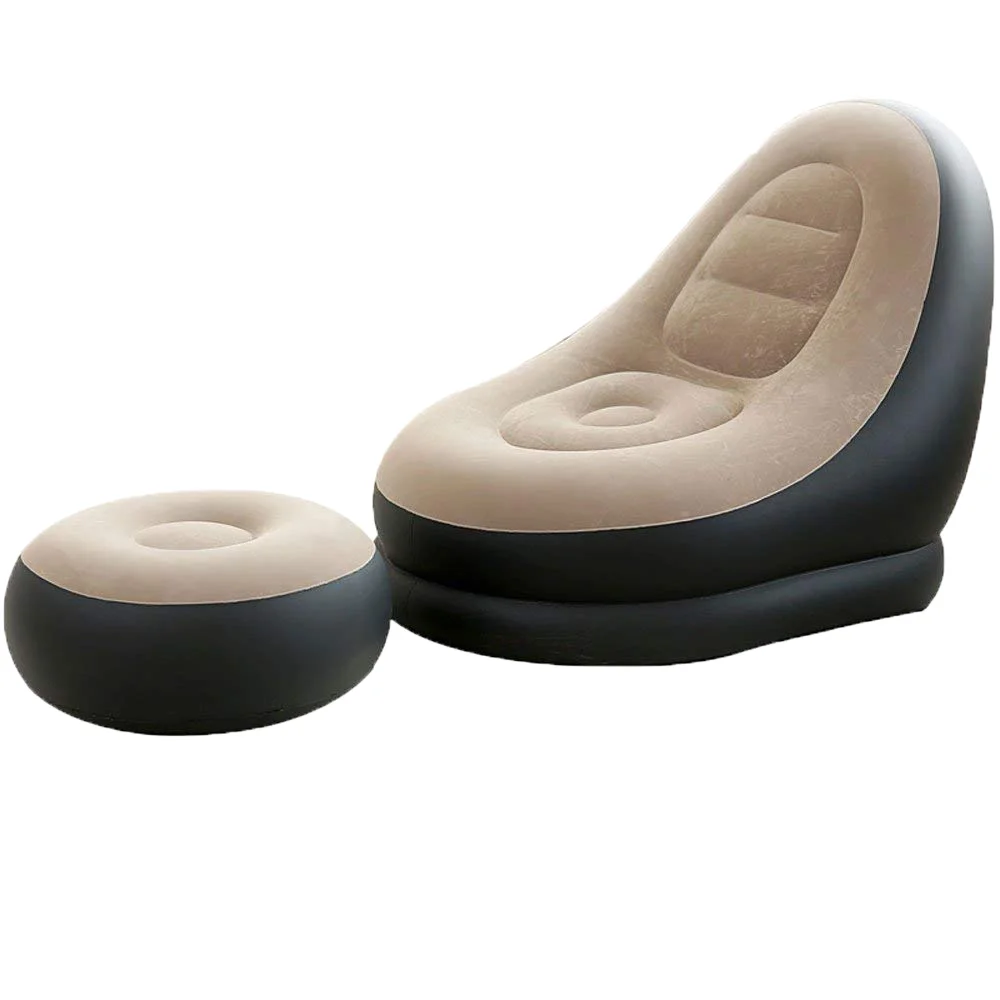 

Modern Furniture PVC Inflatable Single Air Filling Flocking Living Room Furniture Sofa Chair with Footrest Sofa Bed Brown