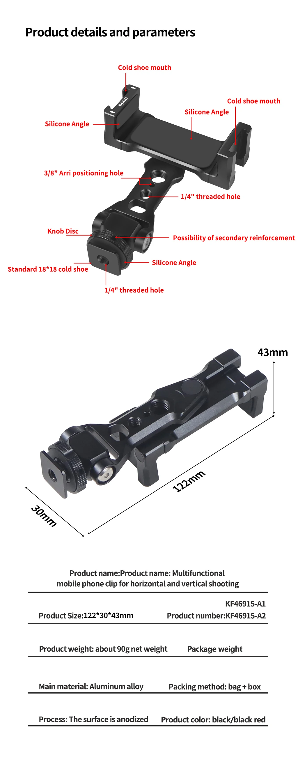 Universal-Handy-Stativ halterung Smartphone-Halter mit kaltem Schuh für horizontale vertikale Aufnahmen – Detail 15