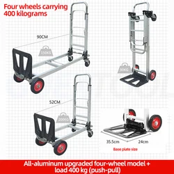 200kg/400kg Luggage Cart Folding Truck Manual Folding Heavy Shopping Cart Household Telescopic Push-Pull Cart To Pull Goods Cart