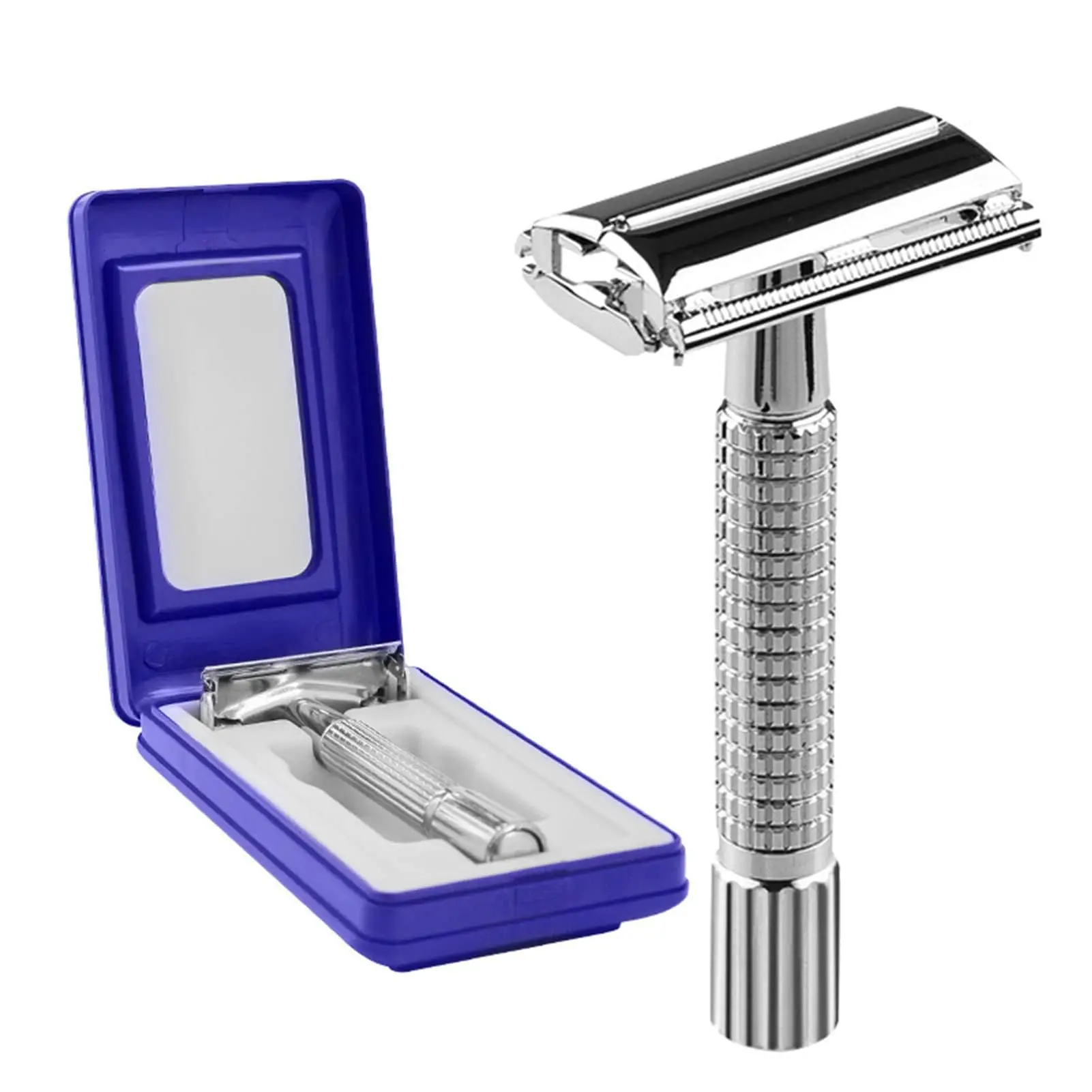 Men's Facial Shavers Barber Manual Razor Stainless Steel Double-Ended Blades Barbershop Razor Stainless Steel Shank with Blades