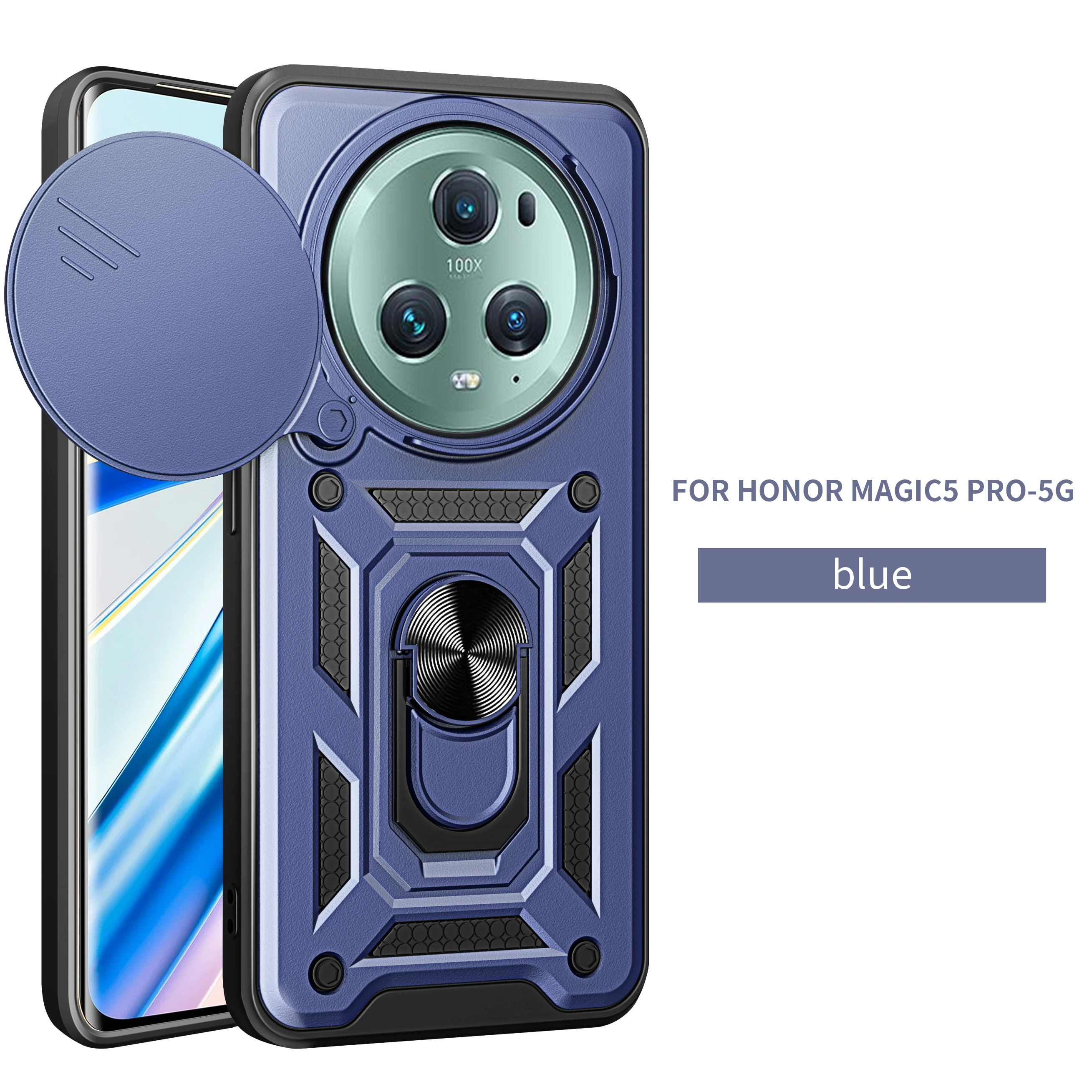 Enhanced Magnetic Ring Holder Armor Phone Case with Slide Camera Protector
