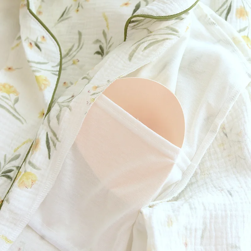 2024 New Spring and Autumn Women's Pajama Set 100% Cotton Crepe Cloth with Chest Pads Long Sleeve Two Piece Sweet Home Fury