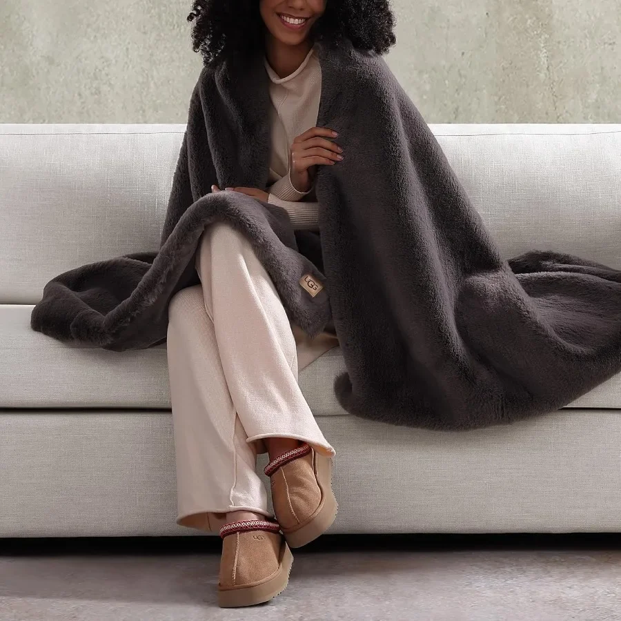 Euphoria Plush Faux Fur Throw Blanket Medium Weight Reversible Luxury Soft Throw for Couch Bed or Chair Hypoallergenic Machine