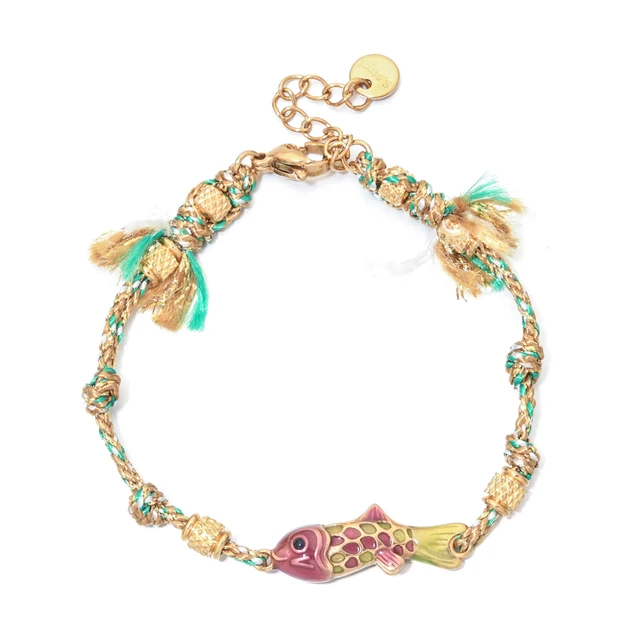 Bracelet poisson mignon en acier inoxydable pour femmes, corde colorée tissée à la main, style Boho, breloque, bijoux d'amitié populaires