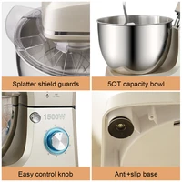 Электрический кухонный блендер SUNATUR: настольный миксер с планетарным венчиком, автоматическая поддержка смешивания для теста, эффективный процессор — изображение 5