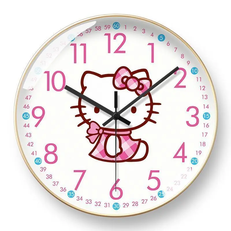Hello kitty-reloj silencioso de estilo occidental para habitación de niños, reloj creativo de animación de dibujos animados, hora automática, onda de radio