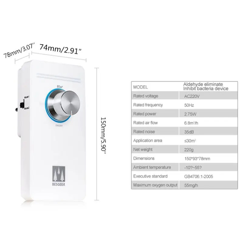 EU Plug In Ozone Air Purifier Cleaner O3 Generator Room Office Bedroom Toilet Home Travel Deodorization Sterilizer ozone air purifier