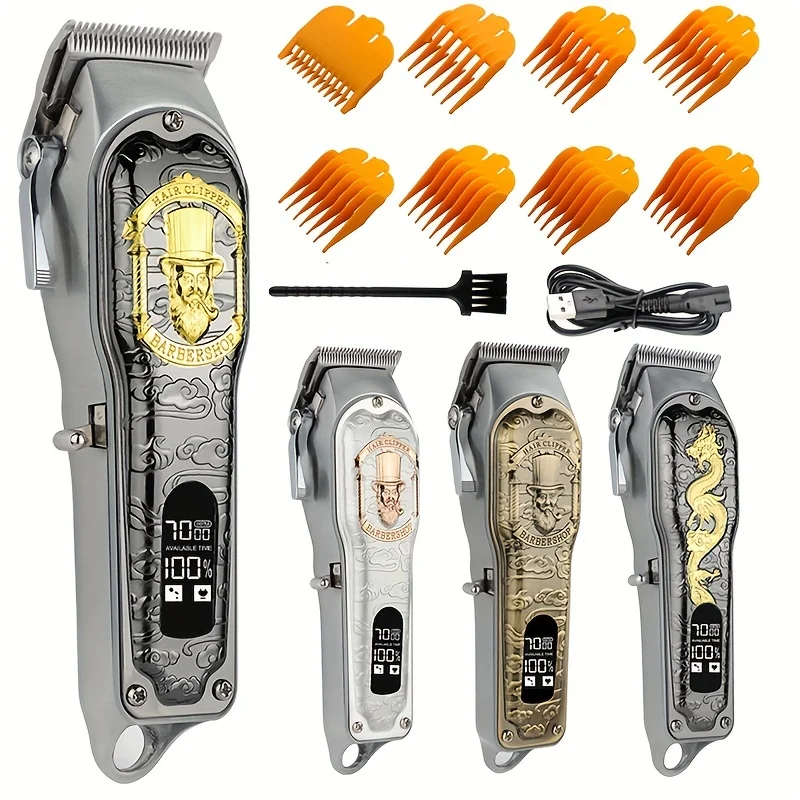 USB 충전식 헤어 클리퍼, LCD 디스플레이 및 오일 헤드, 가정 및 이발소 사용에 적합, 고급 선물 상자 앱 제공 