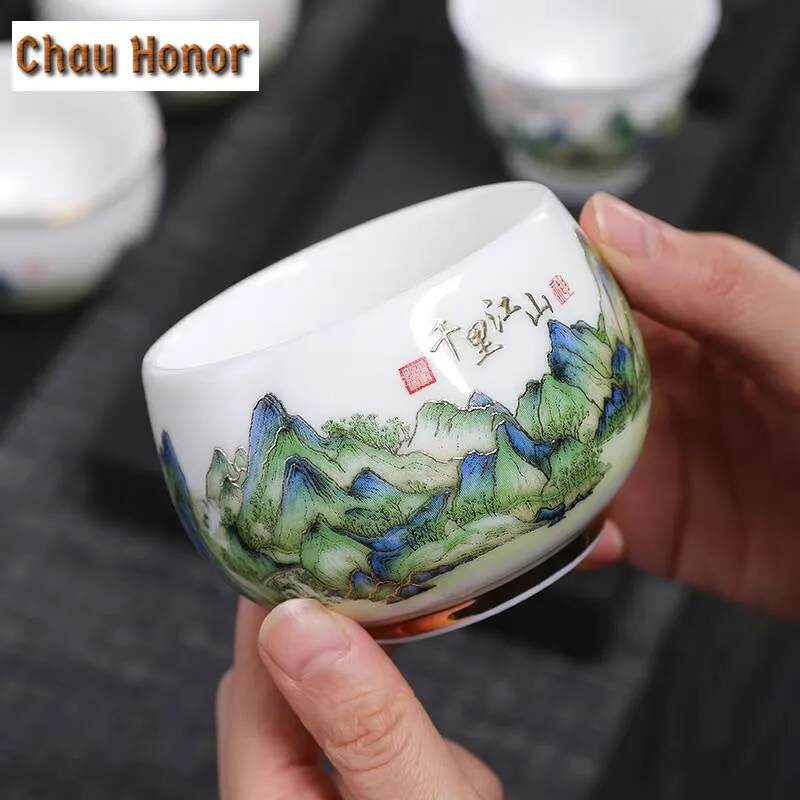 Boutique Mutton Fat Jade Painting White Porcelain Teacup Handmade Household Kungfu Teaset Tea Ceremony Accessories Birthday Gift