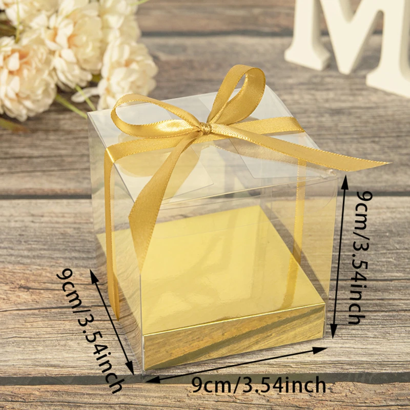 12Pcs PET Square Transparent Cupcake and Cake Boxes with Decorative Ribbons, Clear Plas... - SKU STCB1745 - UGI Packaging