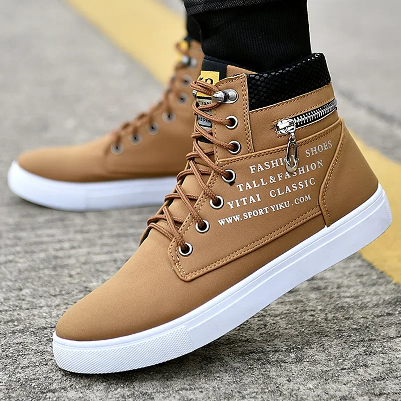 Fashion Men's Vulcanize Shoes High-top Casual Shoes for Men Brand Comfortable Male Flats Lightweight Non-slip Walking Footwear 4