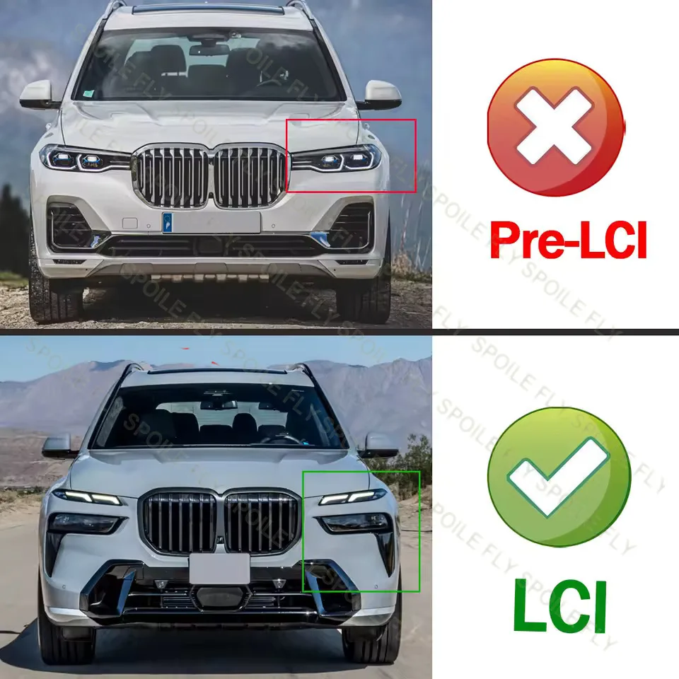 고품질 M-퍼포먼스 스타일 BMW X7 G07 LCI 2023 2024+ 차량용 프론트 범퍼 그릴 LED 라이트 스트립 그릴 글로시 블랙