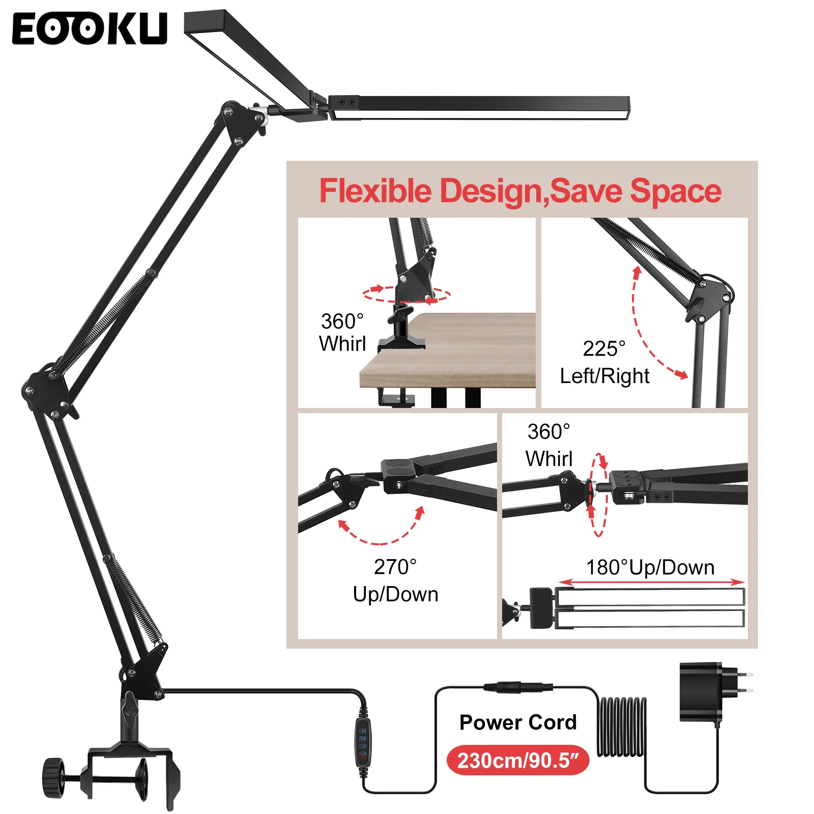 

Double Head LED Desk Lamp EU/US Plug 3 Color Dimmable Eye-Protection Lamps 24W Computer Screen Light for Home Office Reading