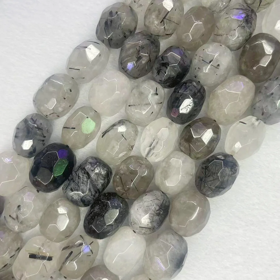 Genuine Natural Black Rutilated Quartz Round Beads Oval Faceted Loose Top Grade Hair Divergent Crystal Stone Gem For DIY Jewelry